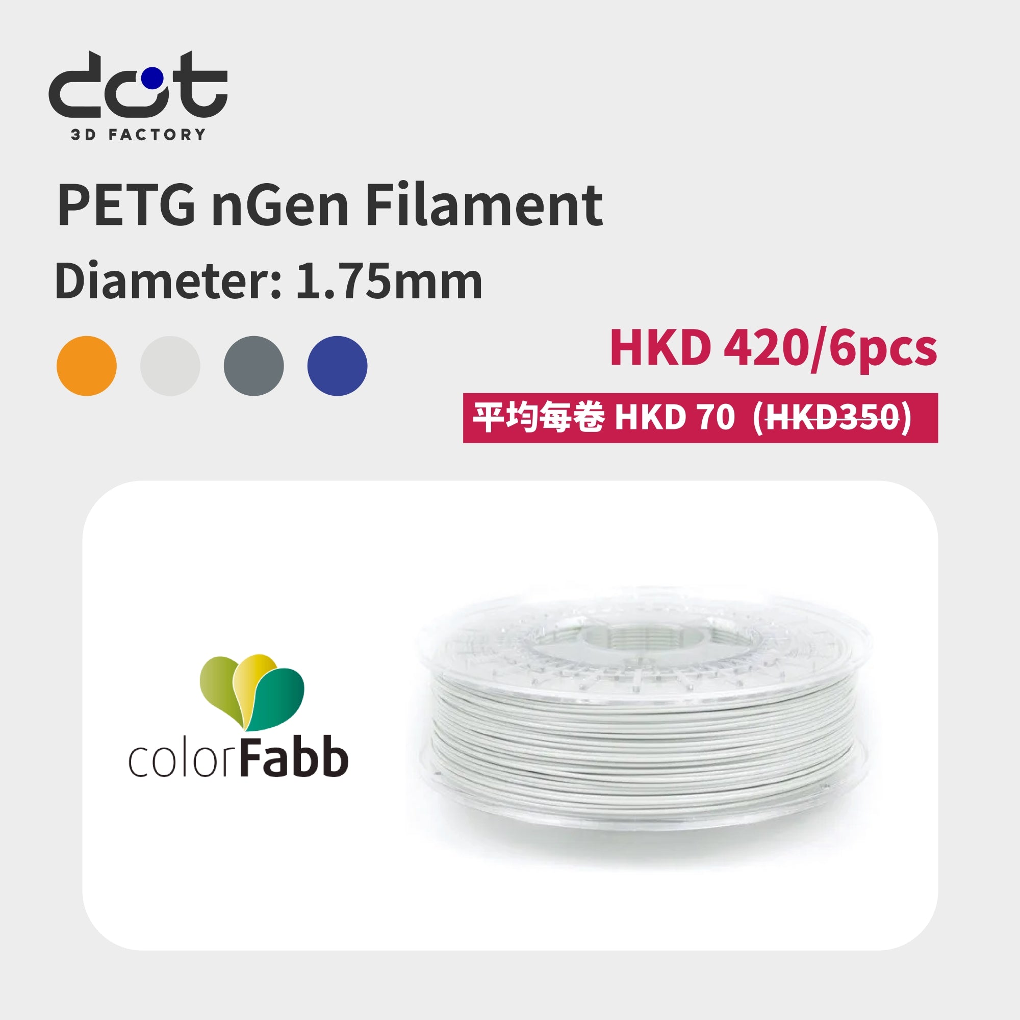 Colorfabb nGen – Co-Polyesters – 1.75mm – 750g - HKD 420/6pcs